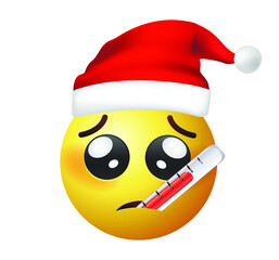 High quality emoticon isolated on white background. Sick Emoji Face with thermometer vector art. Chat Elements.