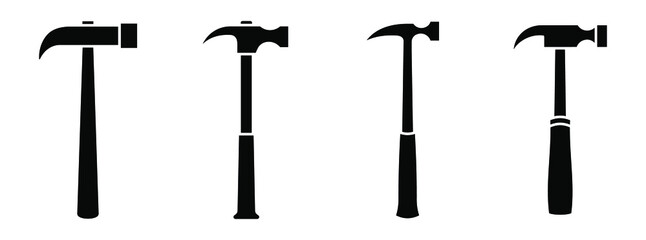 Hammer icon. Vector illustration. Set of black hammer icons in flat design