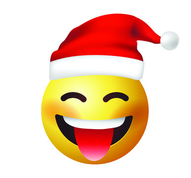 recommend clip art: High quality emoticon vector on white background. Santa Claus emoji. Yellow face teasing tongue emoji. Trending emoticon. Xmas emoticon.