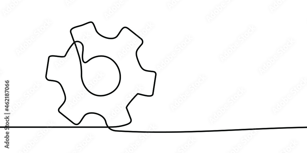 Poster cogwheel continuous line drawing. one line drawing background. continuous line drawing of gear. vect