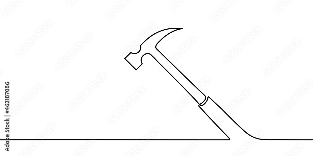 Poster hammer line background. one line drawing background. continuous line drawing of hammer. vector illus