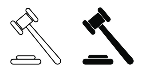 Judge hammer icon. Gavel icons. Vector illustration. Set of black hammer icons in flat design.