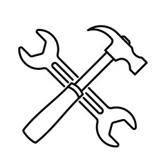 Repair tools icon. Crossed tool icon. Hammer and wrench. Vector illustration.
