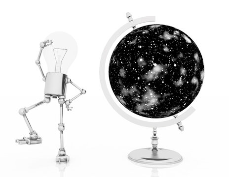 Glühbirnen Figur und astronomischer Globus mit Sternenhimmel
