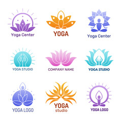 Yoga logo. Abstract ethnic symbols for yoga practice meditation icons buddah nature recent vector pictures for spa