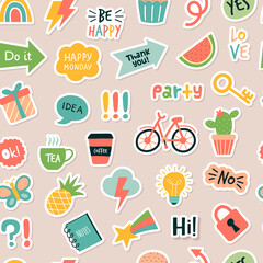 Planner sticker pattern. Journal sticky items for planning daily routine processes recent vector seamless background