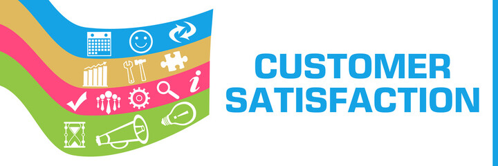 Customer Satisfaction Colorful Waves Business Symbols Horizontal 