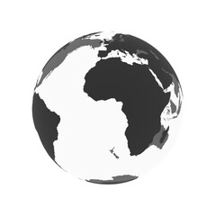 Globe transparent icon withblack map of the continents of the world isolated.