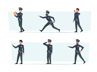 Police officers. Murders and police workers with professional stuff weapons in hands robbery garish vector flat characters