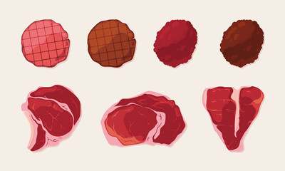 Fried meat. Sausage steak beef fresh delicious raw restaurant tenderloin kitchen products garish vector illustrations
