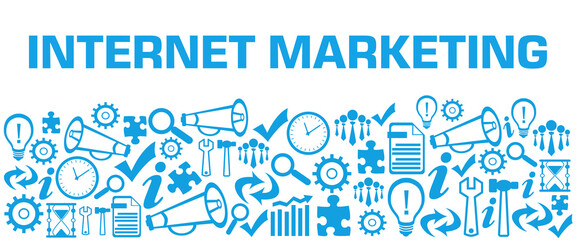 Internet Marketing Blue Business Symbols Background Bottom 