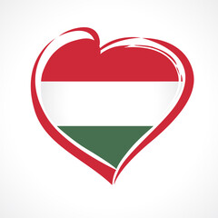Love Hungary, heart emblem in national flag colors. Hungarian flag in heart shape for Magyar founding day isolated on white background. Vector illustration