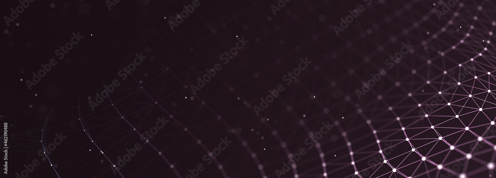 Fototapete Abstract background of points and lines. Cyber wave. Big data stream. 3d rendering