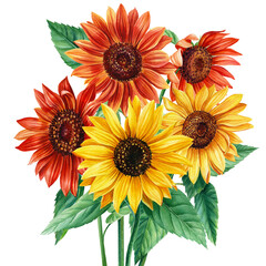 Watercolor sunflowers. Sun flowers Hand drawn illustration for wrapping paper, textile printing.