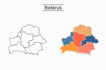 Belarus map city vector divided by colorful outline simplicity style. Have 2 versions, black thin line version and colorful version. Both map were on the white background.