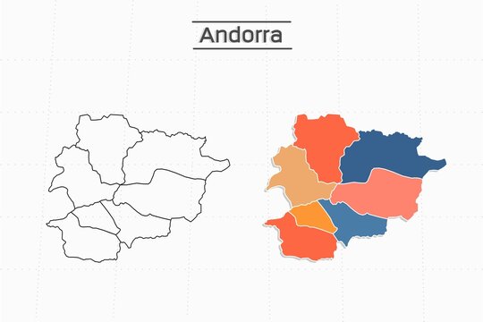 Andorra map city vector divided by colorful outline simplicity style. Have 2 versions, black thin line version and colorful version. Both map were on the white background.