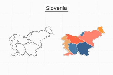 Slovenia map city vector divided by colorful outline simplicity style. Have 2 versions, black thin line version and colorful version. Both map were on the white background.
