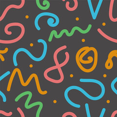 Hand drawn abstract seamless pattern in Memphis style