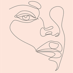 Woman line art portrait.  Woman Line Drawing. Surreal Minimalist Art. Beauty Salon logotype. Beauty Face minimal illustration
