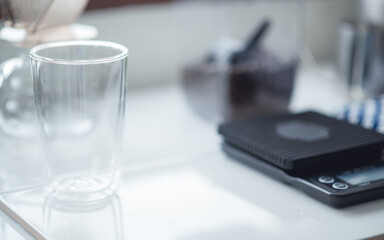 Empty glass cup preparation for hot drip brew coffee. Home coffee lifestyle concept