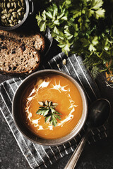pumpkin soup on a dark background