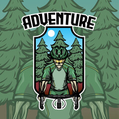 Fototapeta na wymiar Skull biking adventure badge logo