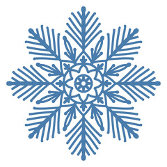 Hand drawn blue snowflake icon isolated on white background. Winter design element snow flake frost crystal vector illustration