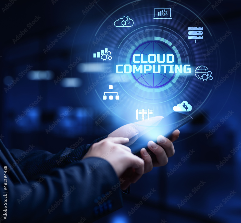 Poster cloud technology data storage processing internet concept.