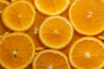 Orange slices background. Healthy food, summer time. Fresh fruit.