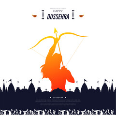 Hindu festival holiday Vijayadashami, illustration of Lord Rama Bow and arrow for Dussehra - obrazy, fototapety, plakaty
