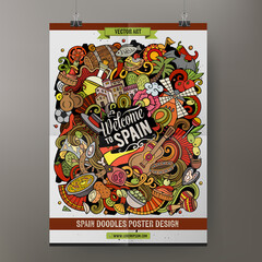 Cartoon vector doodles Spain poster template.