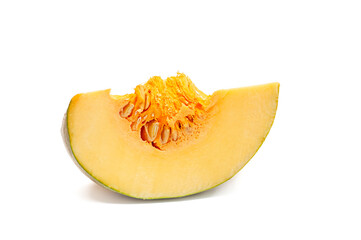 Orange pumpkin cutaway on a white background, farm organic vegetables