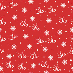Christmas and New year concept. Hohoho pattern, Santa Claus concept. Seamless texture for Christmas design. Vector illustration red background white handwritten words ho.