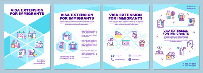 Naklejka premium Visa extension for immigrants brochure template. Flyer, booklet, leaflet print, cover design with linear icons. Vector layouts for presentation, annual reports, advertisement pages