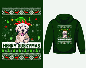 Merry Husky Mas - Funny Christmas Siberian Husky Dog T-Shirt