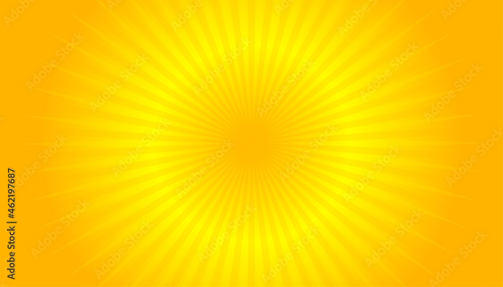 Wall mural sun banner. solar explosion yellow and orange background with rays