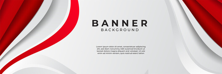 Modern dark red and white abstract wave banner background with 3d overlap layer and wave shapes
