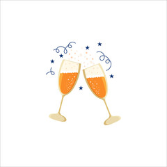 Champagne, two clinking glasses with bubbles