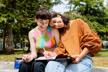 Cute lgbtq college girls at campus - Powered by Adobe