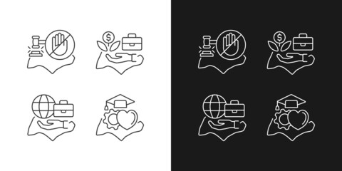 Living in Singapore linear icons set for dark and light mode. Pro-business environment. High human capital rate. Customizable thin line symbols. Isolated vector outline illustrations. Editable stroke