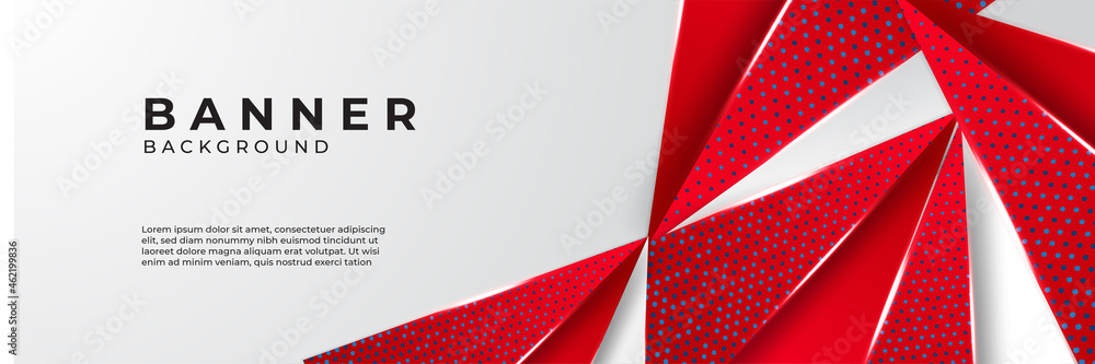 Poster modern abstract red banner with diagonal lines, wave, circle, and geometric shapes