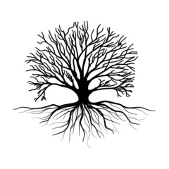 Black Branch Tree or Naked trees silhouettes set. Hand drawn isolated illustrations.