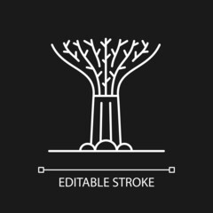 Supertree grove white linear icon for dark theme. Tree-like structure. Singaporean attraction. Thin line customizable illustration. Isolated vector contour symbol for night mode. Editable stroke