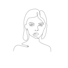 Continuous line drawing of woman face, fashion concept, minimalist beauty of woman with geometric pattern, Isolated on white background. One-row continuous drawing. vector