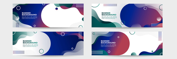 Set of abstract futuristic banner with a gradient green red blue shapes