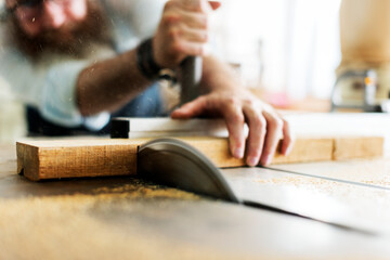 Craftsman working in a wood shop