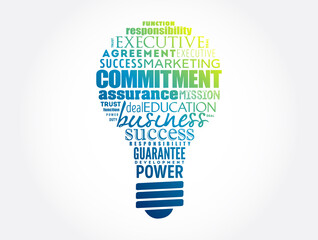 Commitment light bulb word cloud collage, business concept background