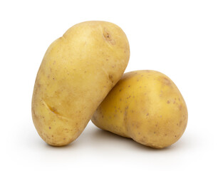 two potatoes isolated on white background, with a clipping path.