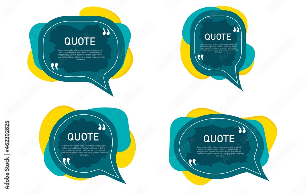 Poster set of frame for quotes. speech bubble icon. template with a text box inside. bright blank quote box