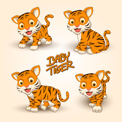 Cute little tiger collection with simple flat design